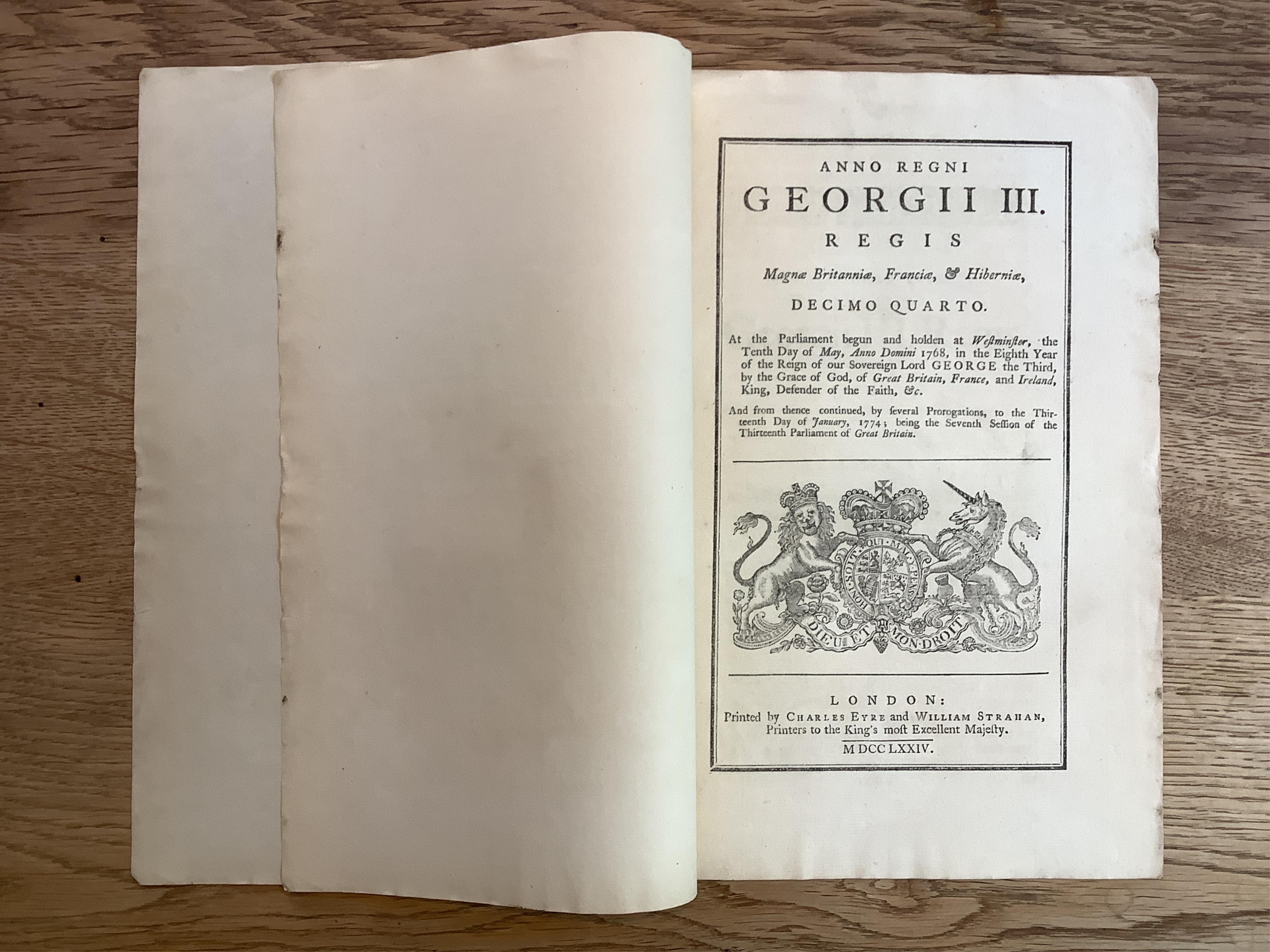 Stamp Acts Etc. Order and Declaration of his Highness The Lord Protector, Feb 8th 1654 p.1-13; George I 1718, p.135-163; George II 1758, p.723-764; George III 1774, p.927-930; 1779, p.415-460; 1782, p.263-294; Rules, Ord